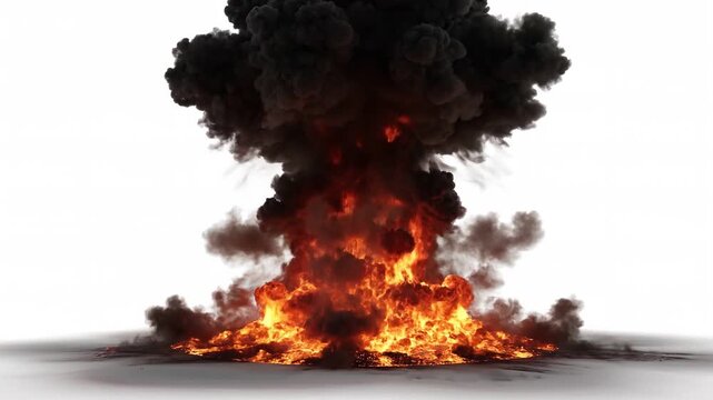 Massive Explosion with Fiery Blast and Dark Smoke Cloud.