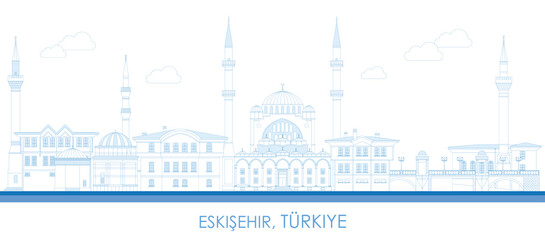 Obraz premium Outline Skyline panorama of city of Eskisehir, Turkiye (Turkey) - vector illustration