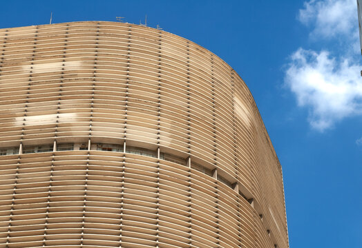 Exterior Facade View of Famous and Modern Architectural Landmark COPAN Residential Building Designed by Brazilian Architect Oscar Niemeyer