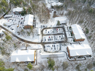 Naklejka premium aerial view of apartment buildings after snow