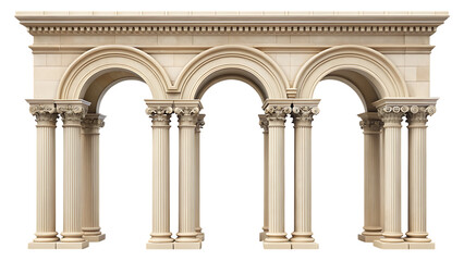 Fototapeta premium Classical stone arch colonnade with six columns isolated on a transparent background