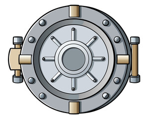 Obraz premium Secure metallic vault door with locking mechanism illustration