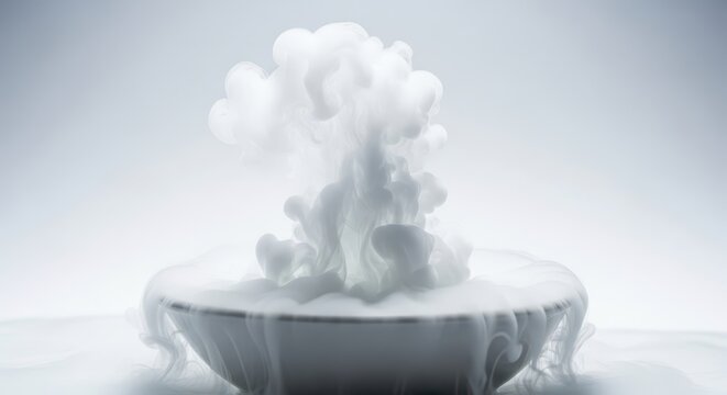 Intense close-up of strong white chemical vapor rising from a porcelain surface, symbolizing harsh, overwhelming odors, powerful, fume, clean