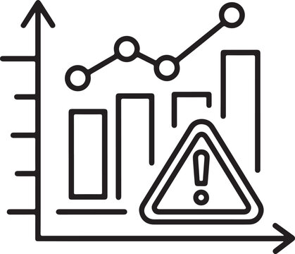 Warning sign with graph and chart icons indicating potential risk or danger