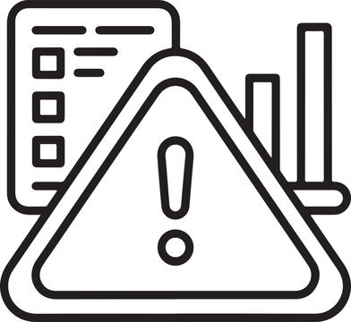 Warning sign icon with exclamation mark and charts