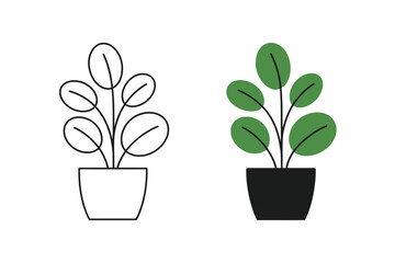 Obraz premium Simple Line Drawing Potted Plant with Oval Leaves