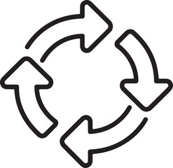 A simple line drawing of three arrows forming a circular cycle