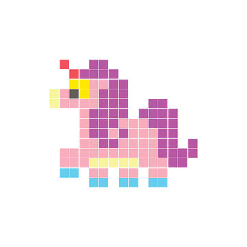 A flat pixel design made of geometric square color blocks on a clean icon layout. Pixel art fantasy pony