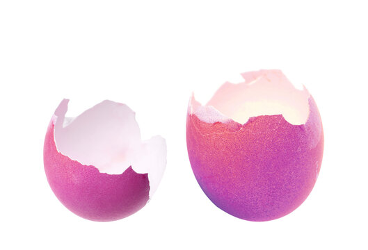 Easter egg. Cracked dyed eggshell on white background