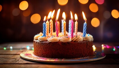 Warm Candlelight Illuminates A Delicious Birthday Cake