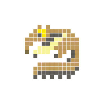 A flat pixel design made of geometric square color blocks on a clean icon layout. Pixel art anteater