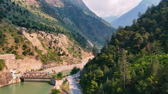 Aerial View of Karcham Dam Reservoir and Surrounding Himalayan Mountains, India