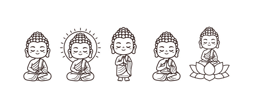 cute cartoon Buddha hand drawn vector Illustration on white background