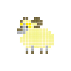 Fototapeta premium A flat pixel design made of geometric square color blocks on a clean icon layout. Pixel art sheep