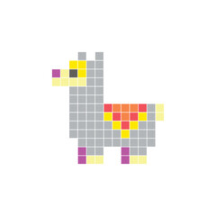 Fototapeta premium A flat pixel design made of geometric square color blocks on a clean icon layout. Pixel art llama