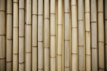 Fototapeta premium Light Natural Bamboo Vertical Pole Reed Fence Wall Texture Seamless Background