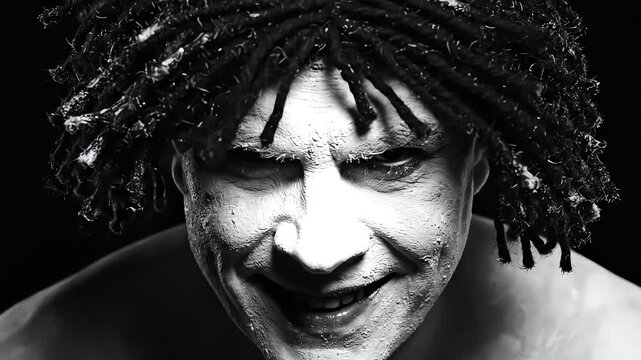 Mime Portrait in Black and White, Emotional Facepaint and Dramatic Expression in Dark Studio Closeup