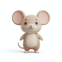 Obraz premium Cute 3D Cartoon Mouse Character Standing Upright, Friendly Clay-Style Illustration Isolated on White Background