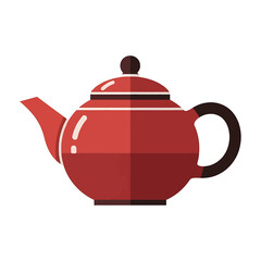 Obraz premium A vector 2D illustration of a red teapot on a white background with a black handle and spout