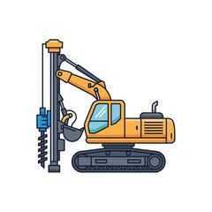 Heavy Duty Pile Driver Drilling Rig Icon. Construction Excavator Machine Vector Illustration on White Background.