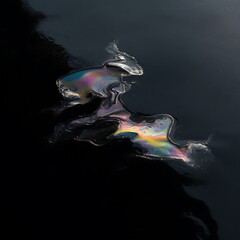 Fototapeta premium Vibrant oil slick on dark water surface with rainbow colors