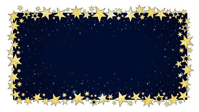 Golden stars frame a night sky scene with celestial view and mius reference