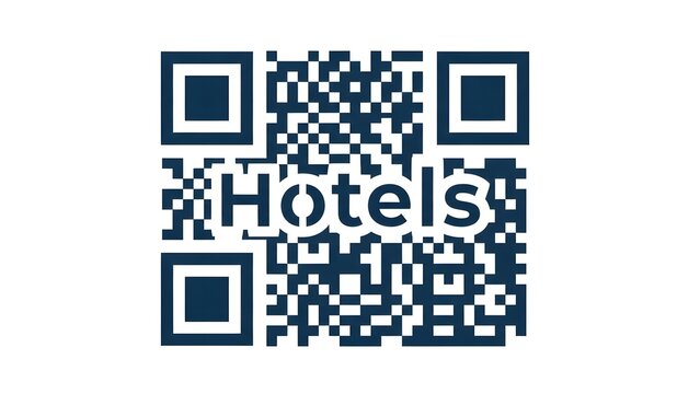 QR code for Hotels displayed on a digital screen