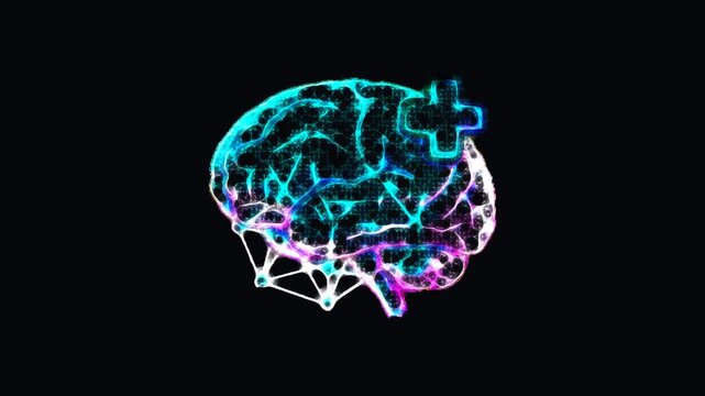 Abstract Colored Brain and a plus sign motion graphics, Seamless Loop, 4K resolution. Not AI Generated.