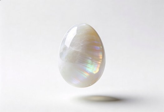 Polished rainbow moonstone egg with ethereal adularescence and subtle rainbow sheen