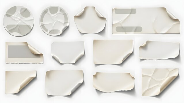 Collection of various abstract white 3D shapes and forms displayed from a top viewpoint