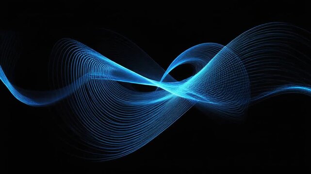 Glowing blue lines weave across a black background, forming an abstract and dynamic pattern