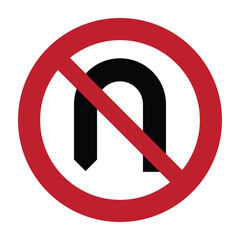 Standalone NO U-TURN Prohibitory Icon &ndash; Universal Circular Traffic Symbol for Restricted Road Maneuvers