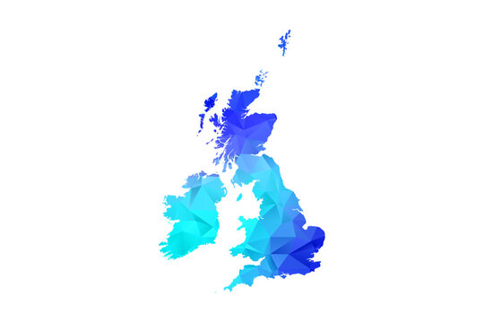 United Kingdom map - Polygon Style Vector Illustration in Blue Gradient, Low Poly Geometric Design, Isolated on White Background, Perfect for Infographics, Education, and Modern Presentations.