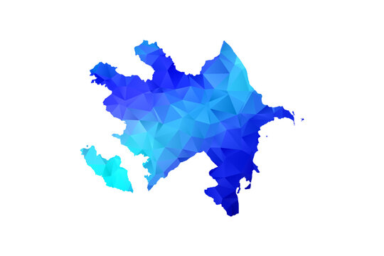 Azerbaijan map - Polygon Style Vector Illustration in Blue Gradient, Low Poly Geometric Design, Isolated on White Background, Perfect for Infographics, Education, and Modern Presentations.