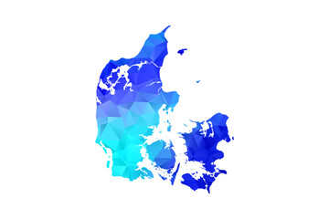 Denmark map - Polygon Style Vector Illustration in Blue Gradient, Low Poly Geometric Design, Isolated on White Background, Perfect for Infographics, Education, and Modern Presentations. © Whatever