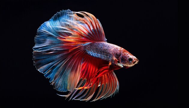 Colorful Siamese Fighting Fish Rosetail Betta Swimming Against A Black Background