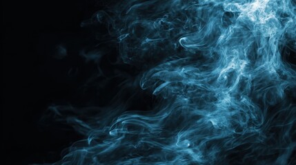 Obraz premium Ethereal blue smoke swirling gracefully against a dark background.