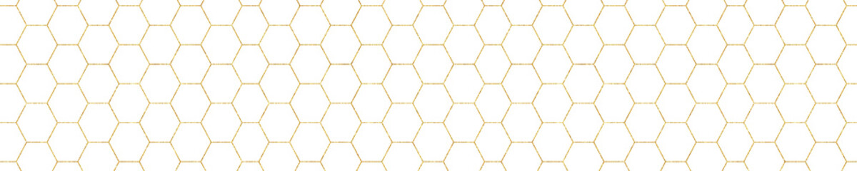 Fototapeta premium Gold Hexagons Narrow Border Isolated on Transparent Background