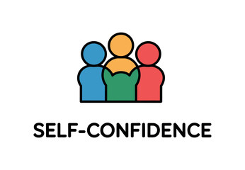 A colorful illustration of three people representing self-confidence and teamwork