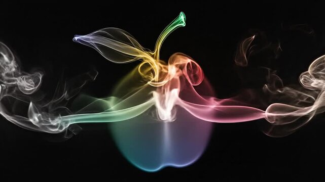 Abstract colorful smoke apple silhouette on black background