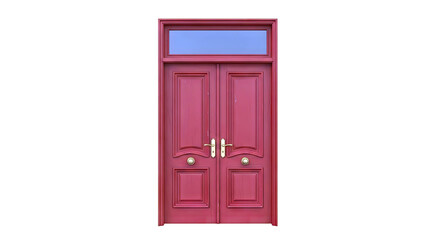 Red Double Doors with Transom Window and Brass Hardware