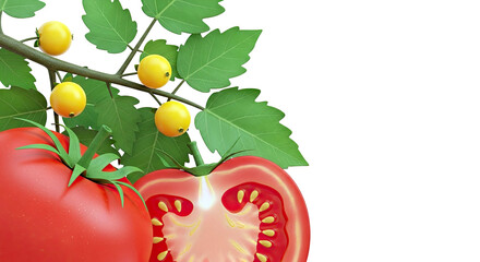 Ripe Tomatoes and Green Leaves on a Branch