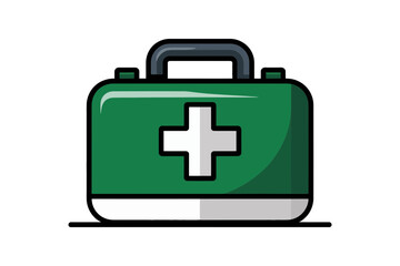 Obraz premium A green first aid kit with a white cross on a clean white background
