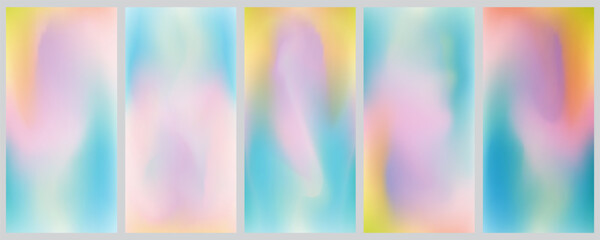 set Soft Gradient Background with Pastel Colors in Smooth Blurry Transitions. Blurred light fuzz colorful gradient background. Vector soft horizontal backdrop