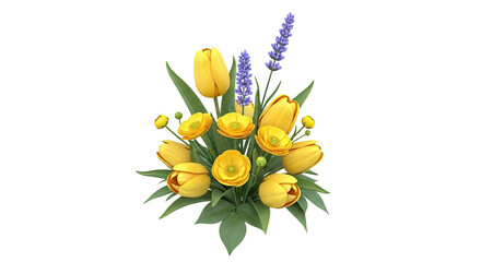 Yellow Tulip and Buttercup Bouquet with Lavender