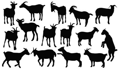Fototapeta premium Goat silhouettes collection: Various goat silhouettes showcase the beauty and versatility of goats in various poses, offering a range of creative possibilities.