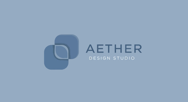 Aether Design Studio Logo with Overlapping Rounded Squares.