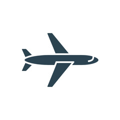 Obraz premium A minimalist vector graphic of an airplane in flight with a dark blue silhouette on a white background