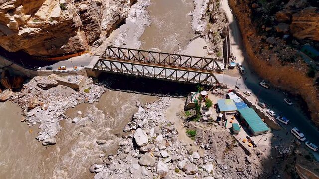 Drone View of Khab Sangam River Confluence and Dam Infrastructure