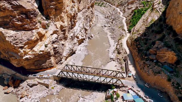 Aerial Shot of Khab Sangam Dam in Rugged Himalayan Terrain